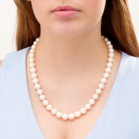 9.0-11.0mm Freshwater Cultured Pearl Strand Necklace with 14K Gold Clasp-20"