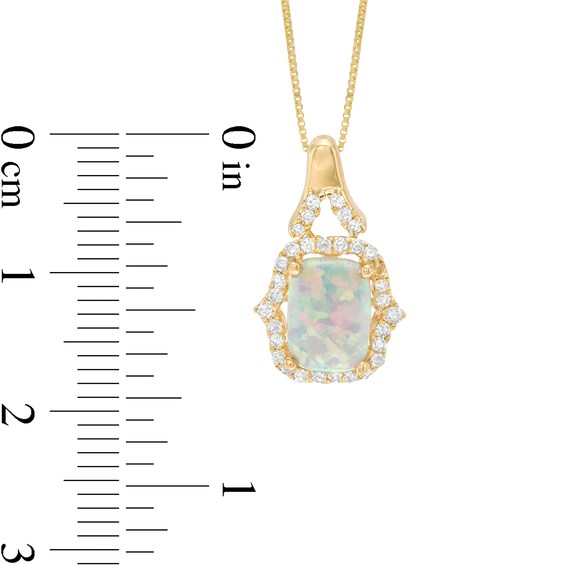 Elongated Cushion-Shaped Lab-Created Opal and 1/6 CT. T.w. Diamond Frame Pendant in 10K Gold