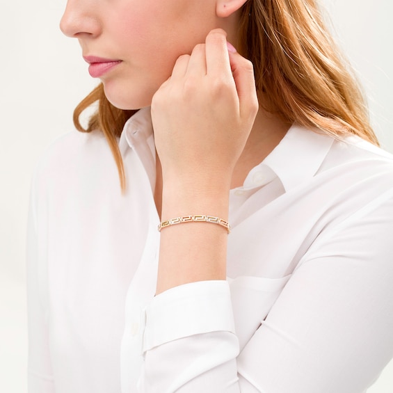 Reversible Diamond-Cut and Polished Greek Key Link Bracelet in 10K Tri-Tone Gold - 7.25"