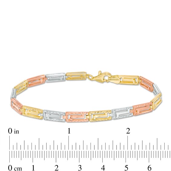 Reversible Diamond-Cut and Polished Greek Key Link Bracelet in 10K Tri-Tone Gold - 7.25"