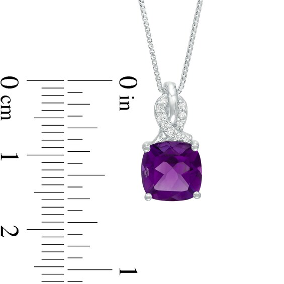 8.0mm Cushion-Cut Amethyst and 1/20 CT. T.w. Diamond Ribbon Top Pendant in Sterling Silver