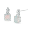 Thumbnail Image 0 of 6.0mm Cushion-Cut Lab-Created Opal and 1/15 CT. T.W. Diamond Ribbon Drop Earrings in Sterling Silver