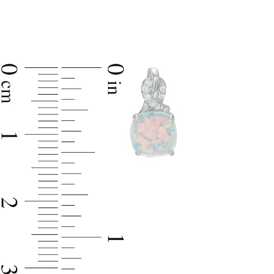 6.0mm Cushion-Shaped Lab-Created Opal and 1/15 CT. T.w. Diamond Ribbon Drop Earrings in Sterling Silver