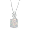 Thumbnail Image 0 of 8.0mm Cushion-Cut Lab-Created Opal and 1/20 CT. T.W. Diamond Ribbon Top Pendant in Sterling Silver