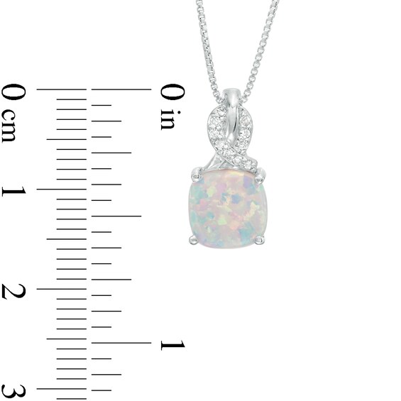 8.0mm Cushion-Shaped Lab-Created Opal and 1/20 CT. T.w. Diamond Ribbon Top Pendant in Sterling Silver