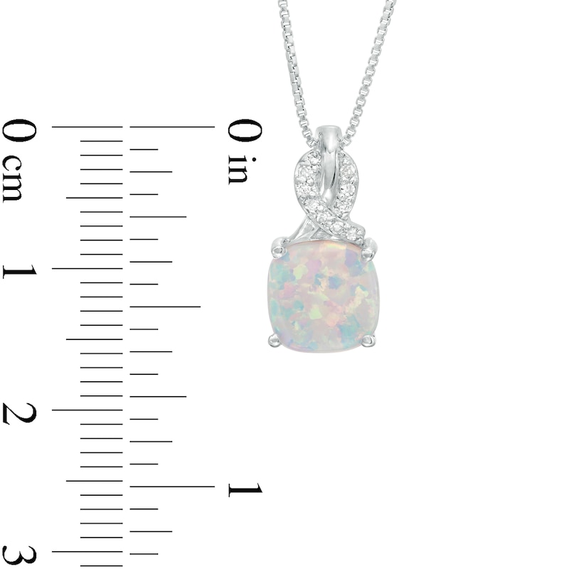 8.0mm Cushion-Cut Lab-Created Opal and 1/20 CT. T.W. Diamond Ribbon Top Pendant in Sterling Silver