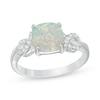 Thumbnail Image 0 of 8.0mm Cushion-Cut Lab-Created Opal and 1/10 CT. T.W. Diamond Ribbons Ring in Sterling Silver