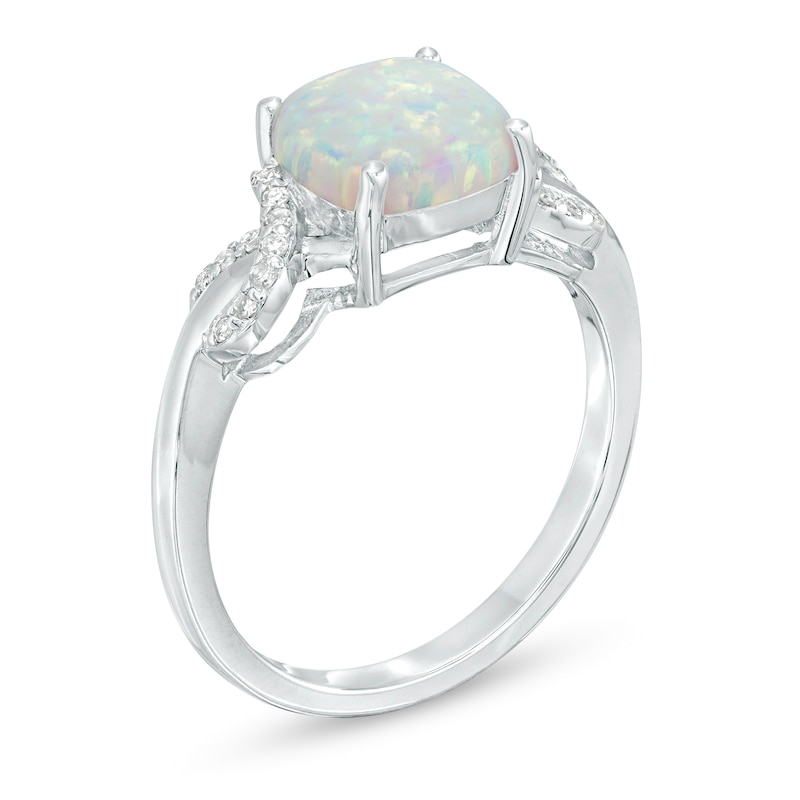 8.0mm Cushion-Cut Lab-Created Opal and 1/10 CT. T.W. Diamond Ribbons Ring in Sterling Silver