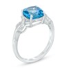 8.0mm Cushion-Cut Blue Topaz and 1/10 CT. T.W. Diamond Ribbons Ring in Sterling Silver