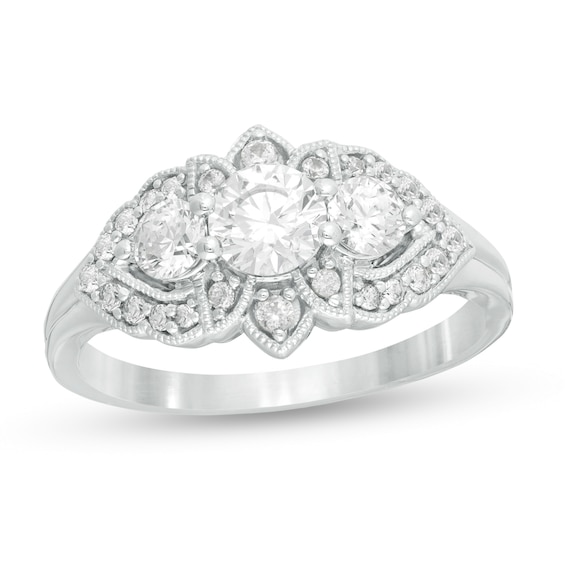 1 CT. T.w. Diamond Past Present FutureÂ® Floral Frame Vintage-Style Engagement Ring in 14K White Gold