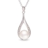 Thumbnail Image 1 of 8.5-9.0mm Button Freshwater Cultured Pearl and White Topaz Teardrop Pendant in Sterling Silver-20"