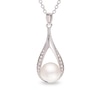 Thumbnail Image 0 of 8.5-9.0mm Button Cultured Freshwater Pearl and White Topaz Teardrop Pendant in Sterling Silver - 20"