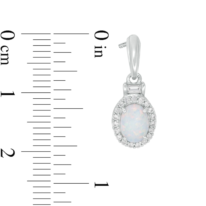 Oval Lab-Created Opal and White Sapphire Frame Three Piece Set in Sterling Silver