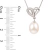 Thumbnail Image 2 of 9.0-9.5mm Oval Cultured Freshwater Pearl and White Topaz Double Loop Heart Pendant in Sterling Silver