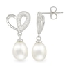 Thumbnail Image 1 of 7.0-8.0mm Oval Freshwater Cultured Pearl and White Topaz Double Loop Heart Drop Earrings in Sterling Silver