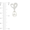 Thumbnail Image 2 of 7.0-8.0mm Oval Freshwater Cultured Pearl and White Topaz Double Loop Heart Drop Earrings in Sterling Silver