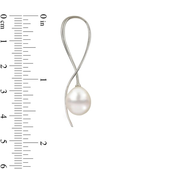 9.0-9.5mm Oval Freshwater Cultured Pearl Swirl Ribbon Threader Earrings in Sterling Silver