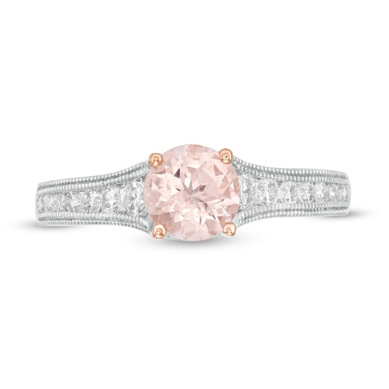 6.0mm Morganite and 3/8 CT. T.W. Diamond Vintage-Style Ring in 14K White Gold