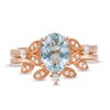Oval Aquamarine and 1/6 CT. T.W. Diamond Vintage-Style Leaves Bridal Set in 14K Rose Gold