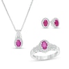 Thumbnail Image 0 of Oval Ruby and White Topaz Frame Three Piece Set in Sterling Silver
