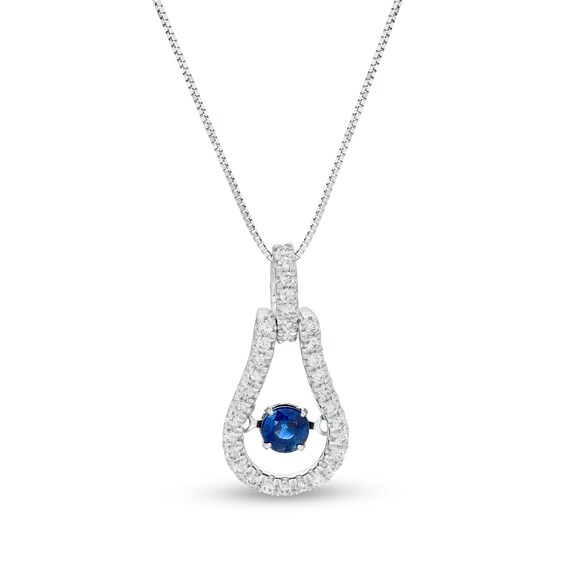 Unstoppable Love™ 4.0mm Blue Sapphire and 1/5 CT. T.W. Diamond Doorknocker Pendant in 10K White Gold Unstoppable Love™ 4.0mm Blue Sapphire and 1/5 CT. T.W. Diamond Doorknocker Pendant in 10K White Gold