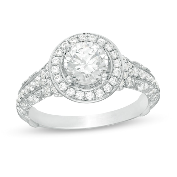 1-3/4 CT. T.w. Celebration Ideal Certified Diamond Frame Ornate Shank Engagement Ring in 14K White Gold (I/I1)