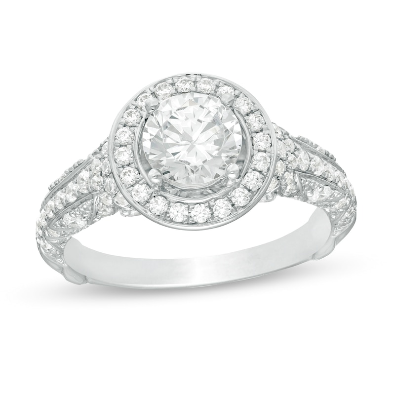 1-3/4 CT. T.W. Celebration Ideal Diamond Frame Ornate Shank Engagement Ring in 14K White Gold (I/I1)