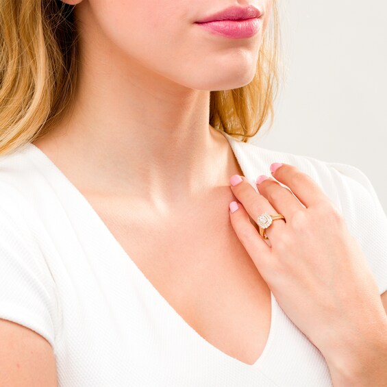 Love's Destiny by Zales 1-1/3 CT. T.w. Certified Emerald-Cut Diamond Scallop Frame Engagement Ring in 14K Gold (I/Si2)