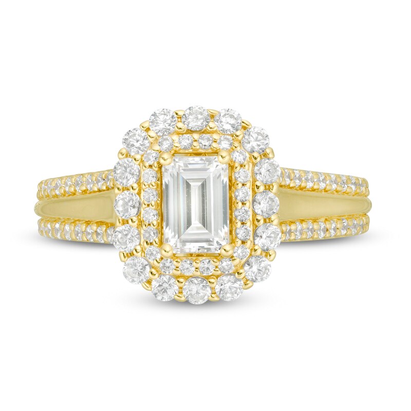 Main Image 4 of Love's Destiny by Zales 1-1/3 CT. T.W. Certified Emerald-Cut Diamond Scallop Frame Engagement Ring in 14K Gold (I/SI2)