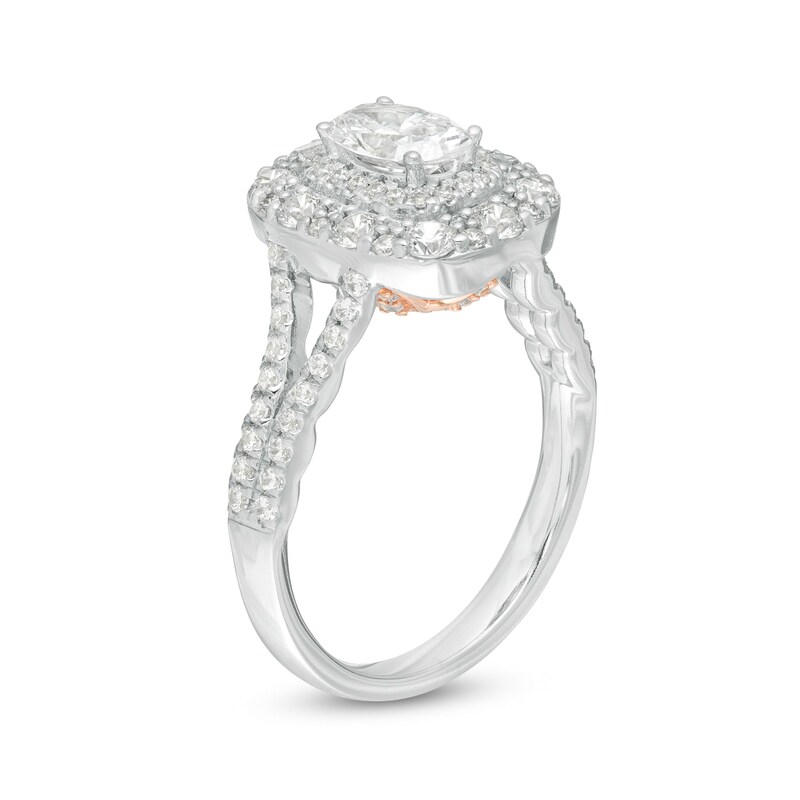 Main Image 3 of Love's Destiny by Zales 1-1/2 CT. T.W. Certified Oval Diamond Frame Engagement Ring in 14K Two-Tone Gold (I/SI2)