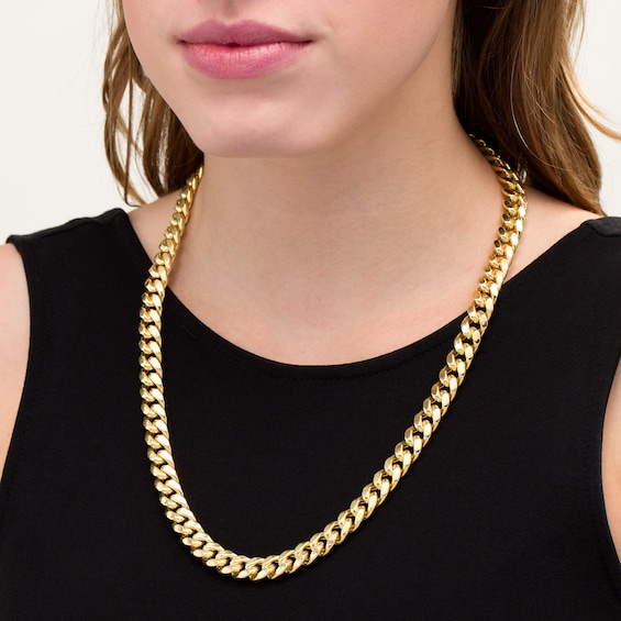 10.7mm Cuban Curb Chain Necklace in Hollow 10K Gold - 24"