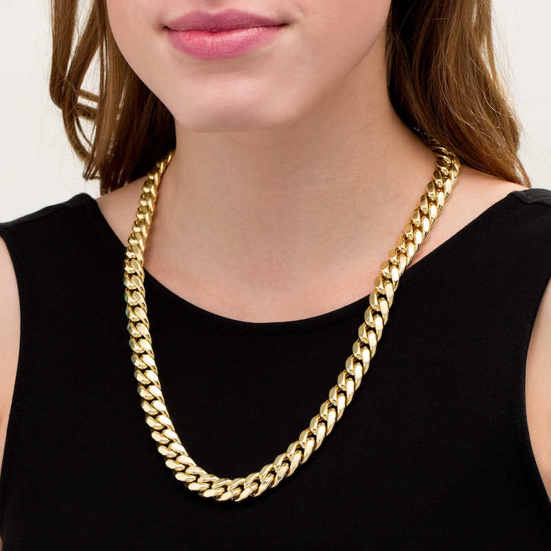 11.0mm Cuban Curb Chain Necklace in Hollow 10K Gold - 26"