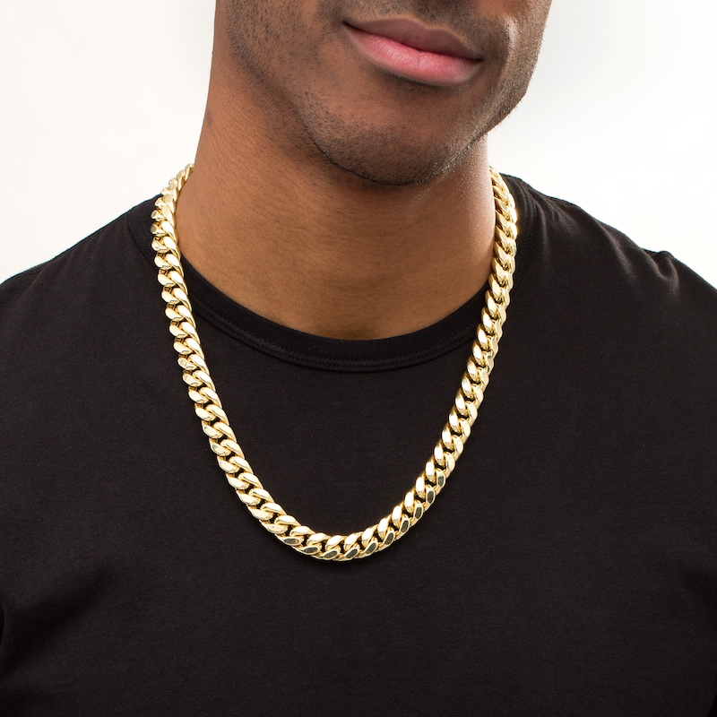 Main Image 3 of 11.0mm Cuban Curb Chain Necklace in Hollow 10K Gold - 26"