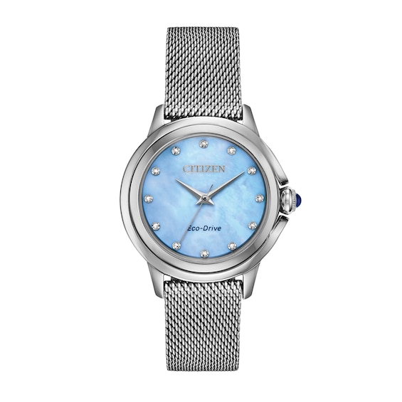 Ladies' Citizen Eco-DriveÂ® Ceci Diamond Accent Mesh Watch with Blue Mother-of-Pearl Dial (Model: Em0790-55N)