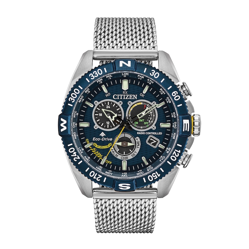 Main Image 1 of Men's Citizen Eco-Drive® Promaster Navihawk Chronograph Mesh Watch with Blue Dial (Model: CB5848-57L)