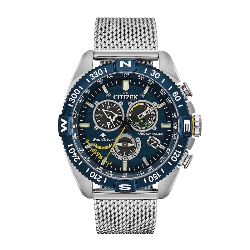 Men's Citizen Eco-Drive® Promaster Navihawk Chronograph Mesh Watch with Blue Dial (Model: CB5848-57L)