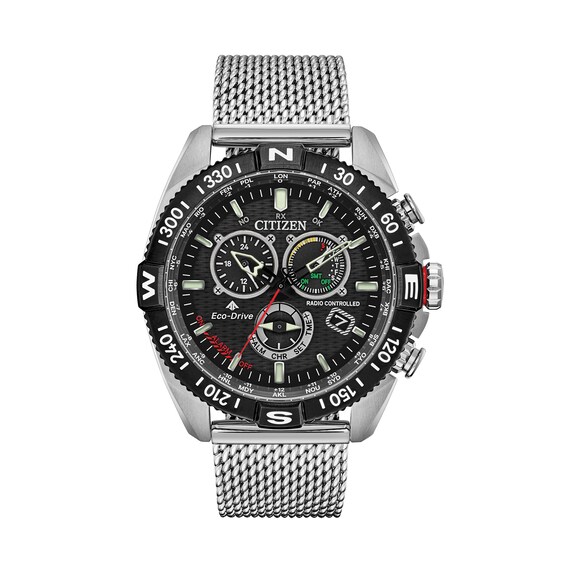 Men's Citizen Eco-Drive® Promaster Navihawk Chronograph Mesh Watch with Black Dial (Model: Cb5840-59E)