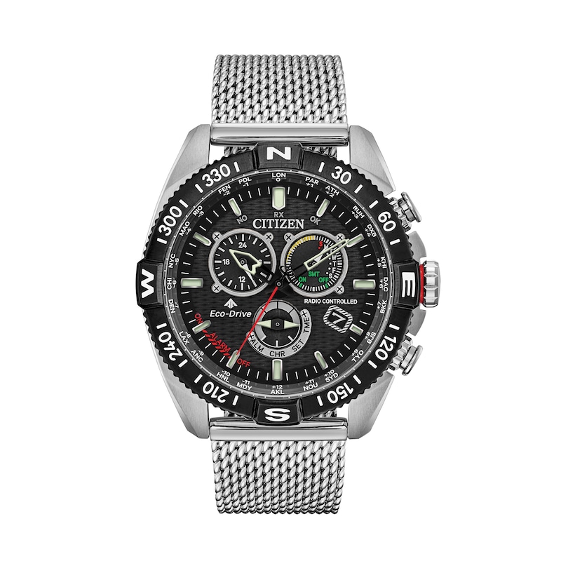 Main Image 1 of Men's Citizen Eco-Drive® Promaster Navihawk Chronograph Mesh Watch with Black Dial (Model: CB5840-59E)