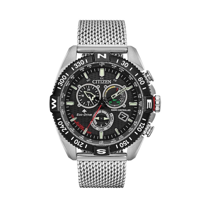 Men's Citizen Eco-Drive® Promaster Navihawk Chronograph Mesh Watch with Black Dial (Model: CB5840-59E)