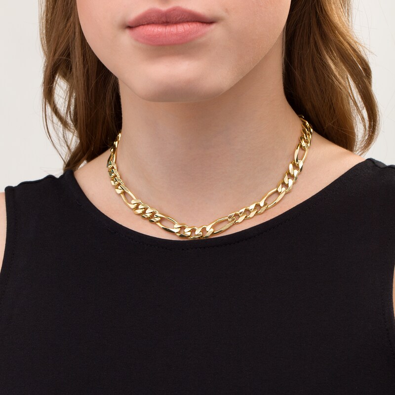 Main Image 2 of 9.6mm Figaro Chain Necklace in Solid 10K Gold - 24"