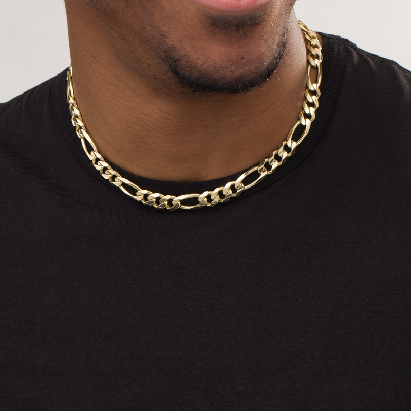 9.6mm Figaro Chain Necklace in Solid 10K Gold - 24"