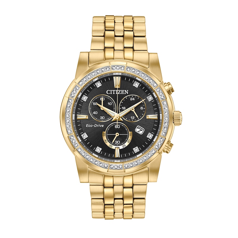 Main Image 1 of Men's Citizen Eco-Drive® Corso Crystal Accent Gold-Tone Chronograph Watch with Black Dial (Model: AT2452-52E)