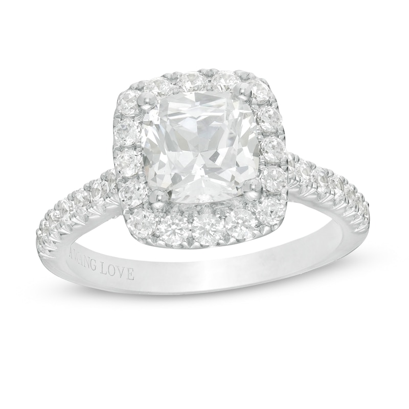 Main Image 1 of Vera Wang Love Collection 2-3/4 CT. T.W. Certified Cushion-Cut Diamond Frame Engagement Ring in 14K White Gold (I/SI2)