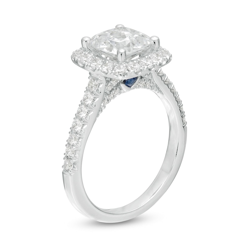 Main Image 2 of Vera Wang Love Collection 2-3/4 CT. T.W. Certified Cushion-Cut Diamond Frame Engagement Ring in 14K White Gold (I/SI2)