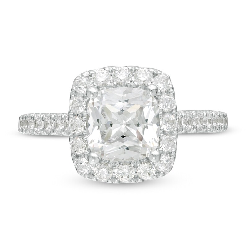 Main Image 3 of Vera Wang Love Collection 2-3/4 CT. T.W. Certified Cushion-Cut Diamond Frame Engagement Ring in 14K White Gold (I/SI2)