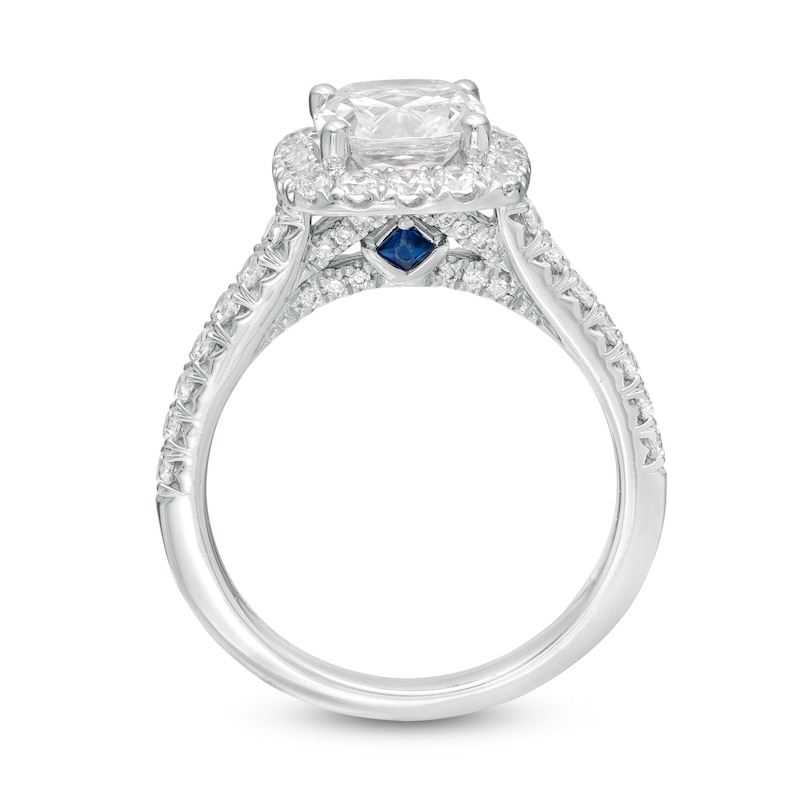Main Image 4 of Vera Wang Love Collection 2-3/4 CT. T.W. Certified Cushion-Cut Diamond Frame Engagement Ring in 14K White Gold (I/SI2)