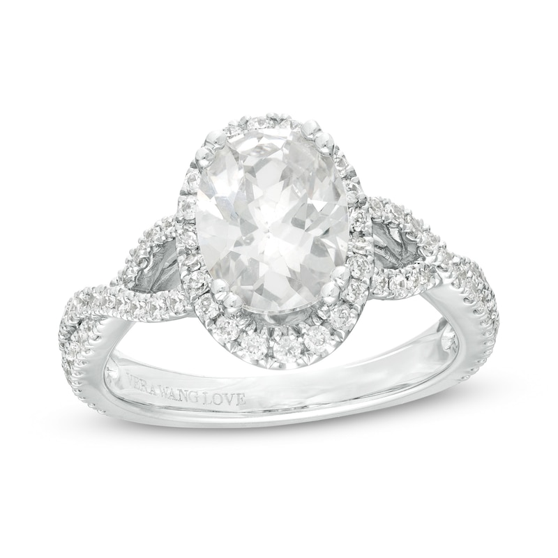 Vera Wang Love Collection 2-1/2 CT. T.W. Certified Oval Diamond Frame Twist Engagement Ring in 14K White Gold (I/SI2)