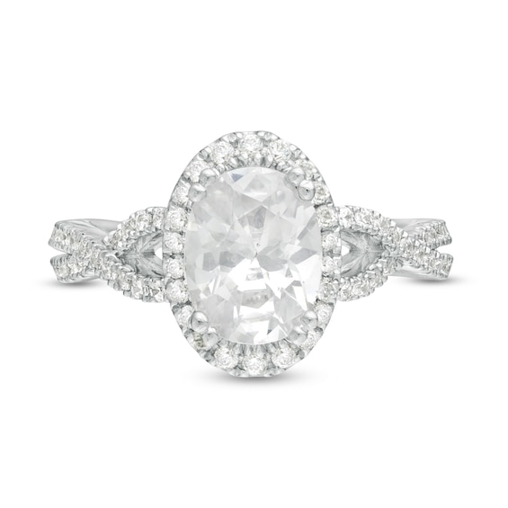 Vera Wang Love Collection 2-1/2 CT. T.w. Certified Oval Diamond Frame Twist Engagement Ring in 14K White Gold (I/Si2)