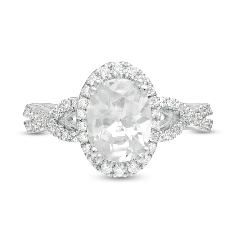 Main Image 3 of Vera Wang Love Collection 2-1/2 CT. T.W. Certified Oval Diamond Frame Twist Engagement Ring in 14K White Gold (I/SI2)
