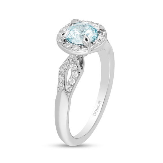 Enchanted Disney Elsa 6.0mm Aquamarine and 1/5 CT. T.w. Diamond Frame Engagement Ring in 14K White Gold